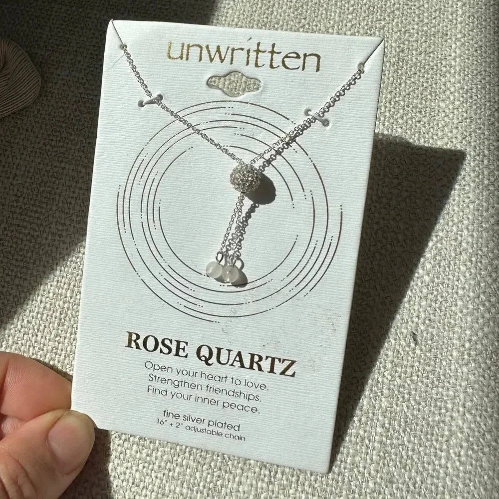 Rose Quartz Crystal Fireball Lariat Necklace Silver Plated